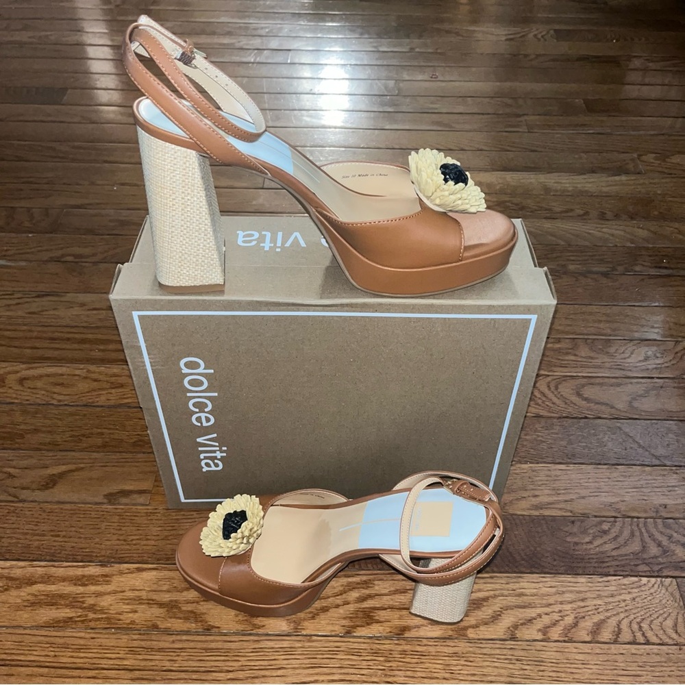 Dolce Vita Paulos Platform Sandals Saddle Stella Tan Women’s 10 Floral Accent - Picture 4 of 11